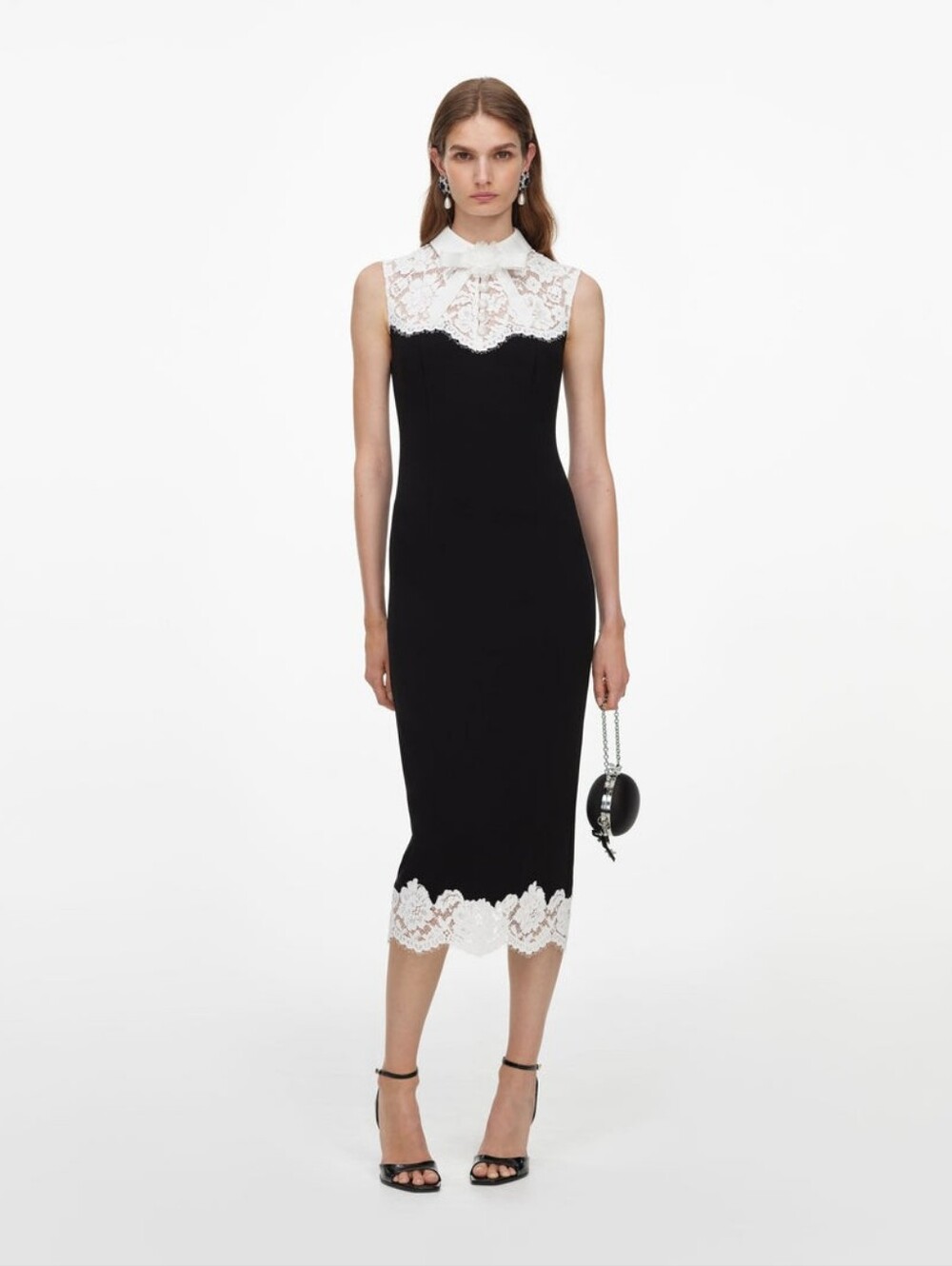 Self Portrait Black Contrast Lace Bodice Midi Dress